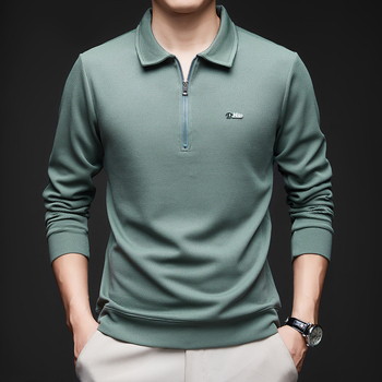 Toamna 2024 Tricou nou pentru bărbați cu mânecă lungă, rever subțire, cămașă casual de bază, tricou casual, tricou polo pentru tineri