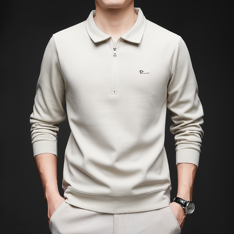 Toamna 2024 Tricou nou pentru bărbați cu mânecă lungă, rever subțire, cămașă casual de bază, tricou casual, tricou polo pentru tineri