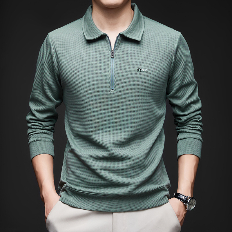 Toamna 2024 Tricou nou pentru bărbați cu mânecă lungă, rever subțire, cămașă casual de bază, tricou casual, tricou polo pentru tineri