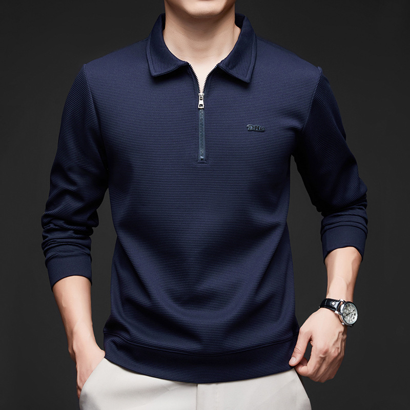 Toamna 2024 Tricou nou pentru bărbați cu mânecă lungă, rever subțire, cămașă casual de bază, tricou casual, tricou polo pentru tineri