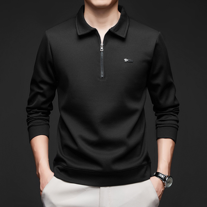 Toamna 2024 Tricou nou pentru bărbați cu mânecă lungă, rever subțire, cămașă casual de bază, tricou casual, tricou polo pentru tineri