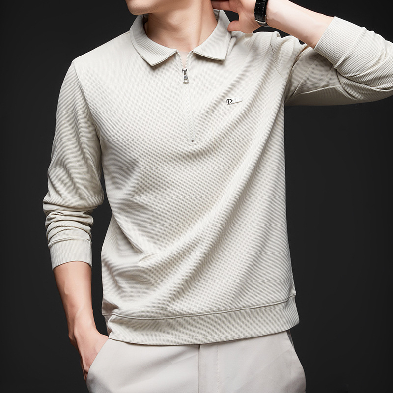 Toamna 2024 Tricou nou pentru bărbați cu mânecă lungă, rever subțire, cămașă casual de bază, tricou casual, tricou polo pentru tineri