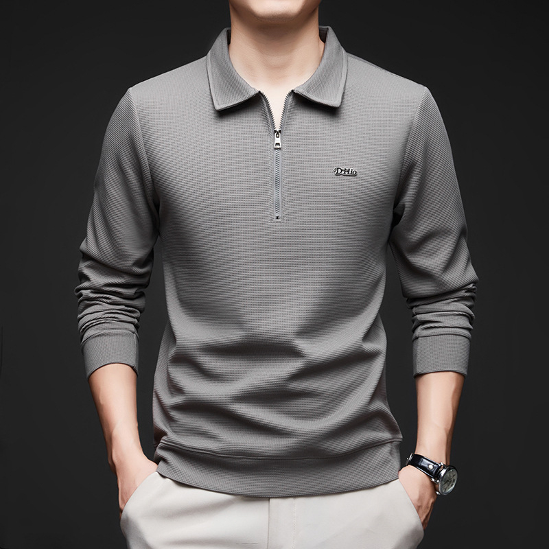 Toamna 2024 Tricou nou pentru bărbați cu mânecă lungă, rever subțire, cămașă casual de bază, tricou casual, tricou polo pentru tineri