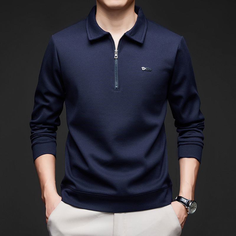 Toamna 2024 Tricou nou pentru bărbați cu mânecă lungă, rever subțire, cămașă casual de bază, tricou casual, tricou polo pentru tineri