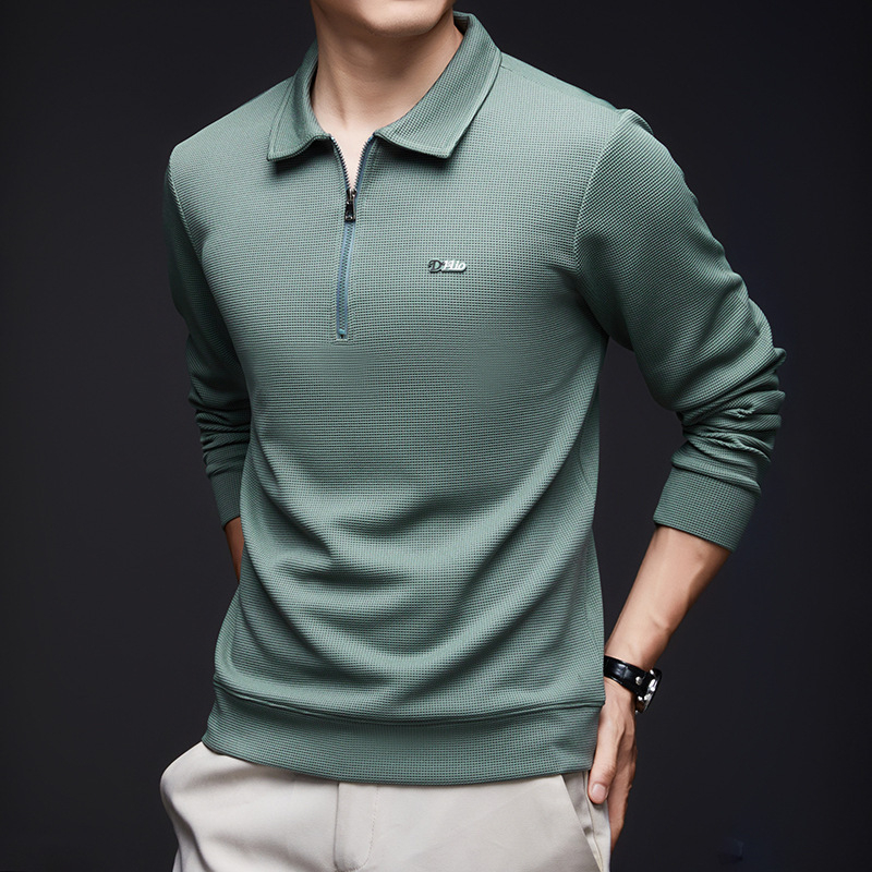 Toamna 2024 Tricou nou pentru bărbați cu mânecă lungă, rever subțire, cămașă casual de bază, tricou casual, tricou polo pentru tineri