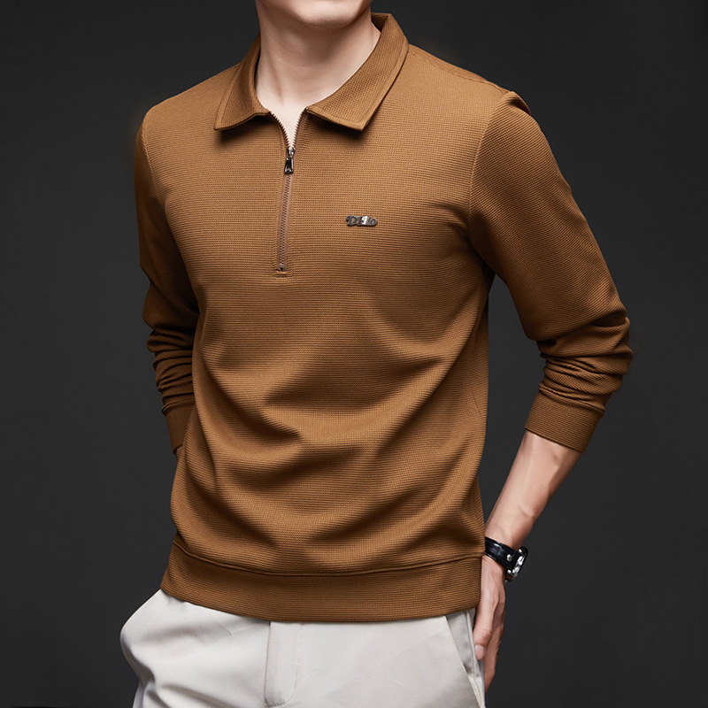 Toamna 2024 Tricou nou pentru bărbați cu mânecă lungă, rever subțire, cămașă casual de bază, tricou casual, tricou polo pentru tineri