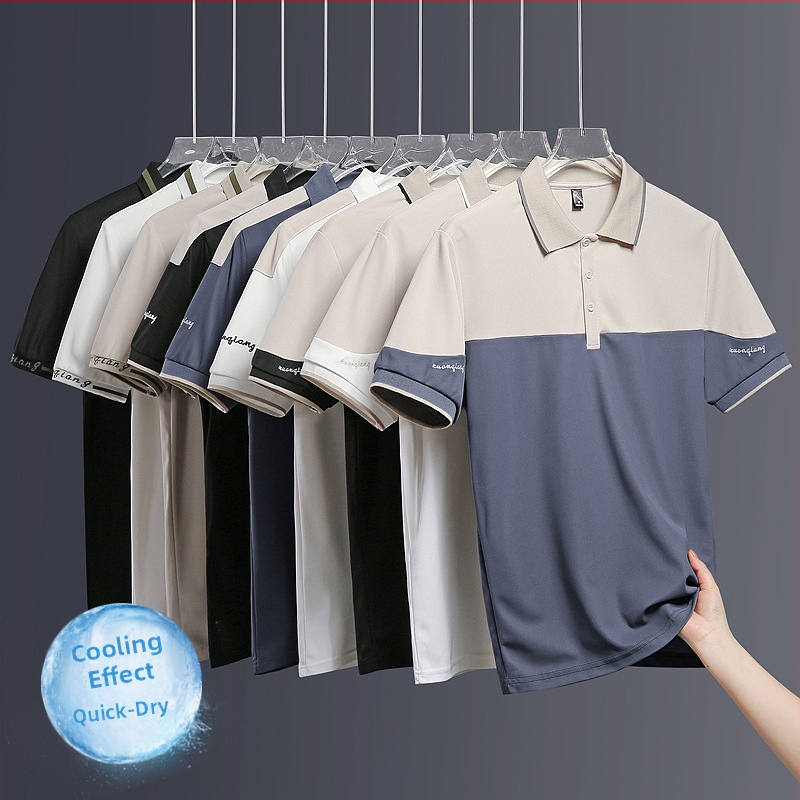 Suvine meeste polosärk, lühikeste varrukatega T-särk, jääsiidist pikee õhuke reväär, poolvarrukatega sportlik vabaaja trendikas brändiriided meestele
