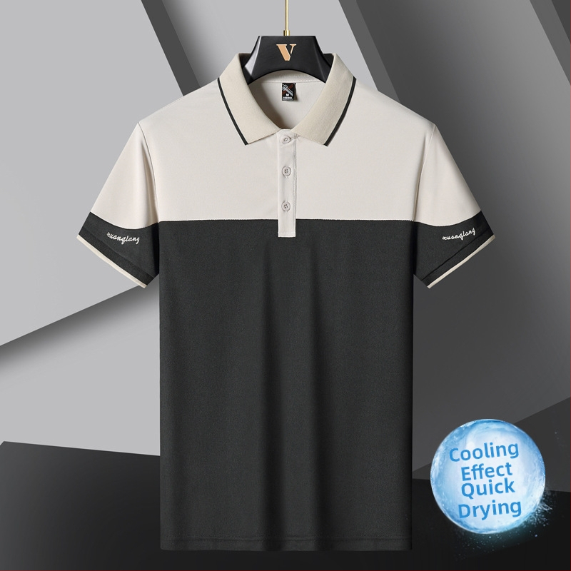 Letné pánske polo tričko s krátkym rukávom, tričko z ľadového hodvábu, tenká klopa s polovičným rukávom, športové ležérne, trendy značkové oblečenie pre mužov