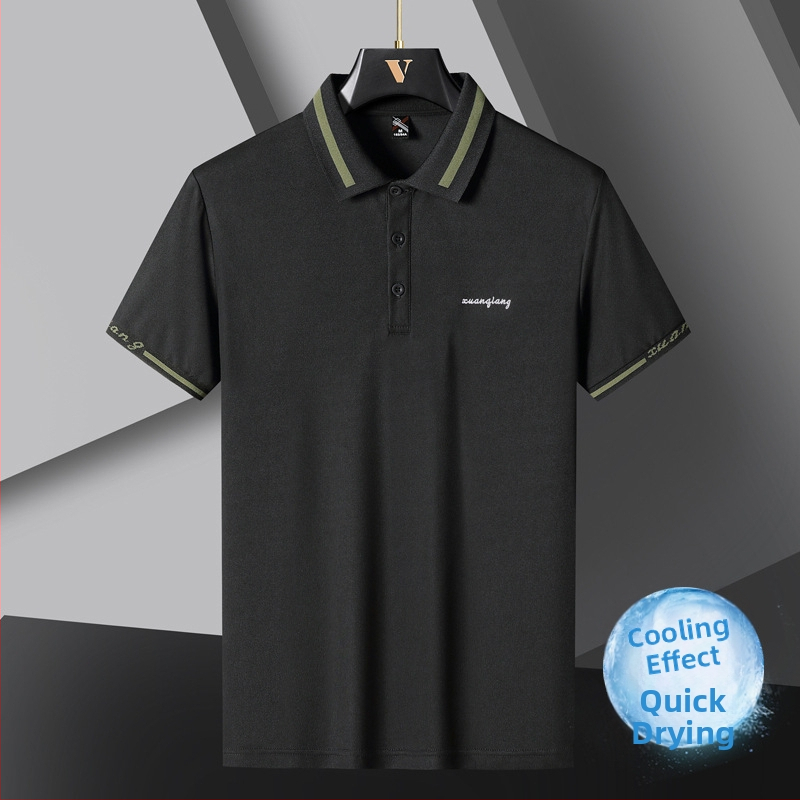 Letné pánske polo tričko s krátkym rukávom, tričko z ľadového hodvábu, tenká klopa s polovičným rukávom, športové ležérne, trendy značkové oblečenie pre mužov