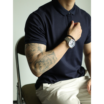 Μονόχρωμο POLO με πέτα και πέρλες, casual μπλουζάκι ανοιχτό για ώριμους άνδρες, επαγγελματικό, κοντομάνικο, commuter, ανοιξιάτικο και καλοκαιρινό, στενό, all-match, μοντέρνο