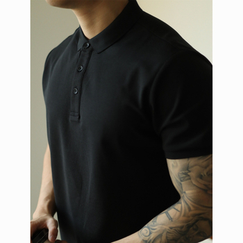 Μονόχρωμο POLO με πέτα και πέρλες, casual μπλουζάκι ανοιχτό για ώριμους άνδρες, επαγγελματικό, κοντομάνικο, commuter, ανοιξιάτικο και καλοκαιρινό, στενό, all-match, μοντέρνο