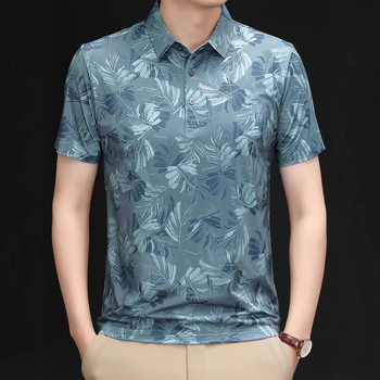 Vasaras jauns lielu lapu digitālās drukas īsroku polo krekls pusmūža tēta ikdienas brīva klēpja apkakles T-krekls