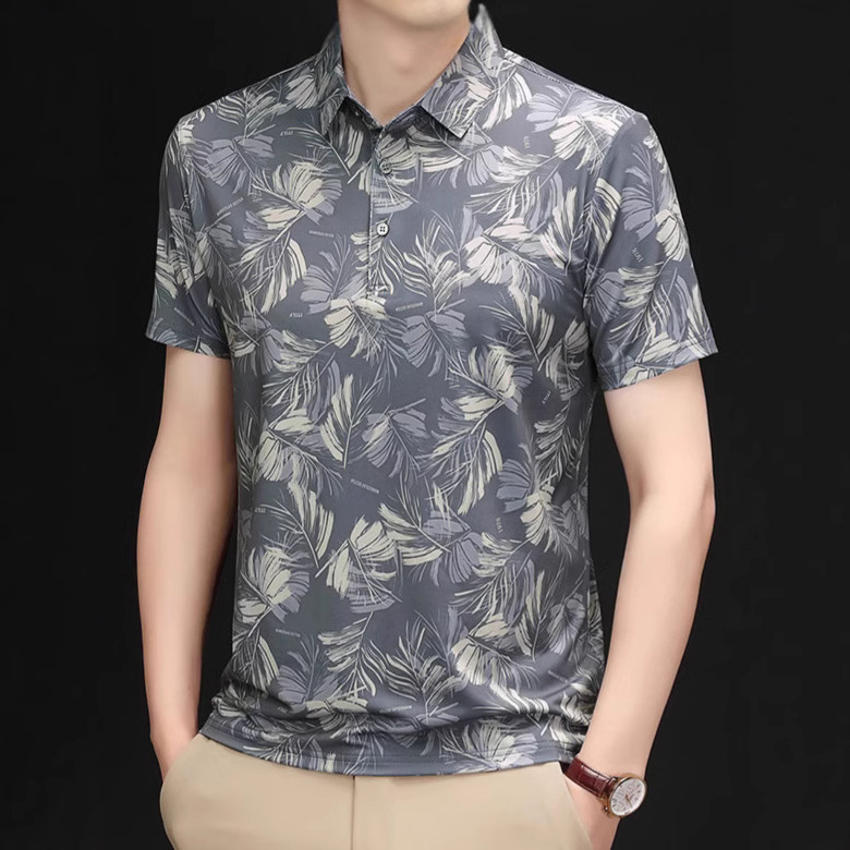 Vasaras jauns lielu lapu digitālās drukas īsroku polo krekls pusmūža tēta ikdienas brīva klēpja apkakles T-krekls