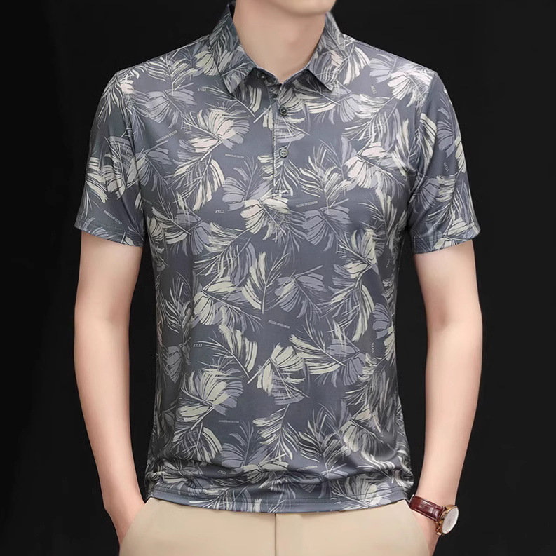 Vasaras jauns lielu lapu digitālās drukas īsroku polo krekls pusmūža tēta ikdienas brīva klēpja apkakles T-krekls