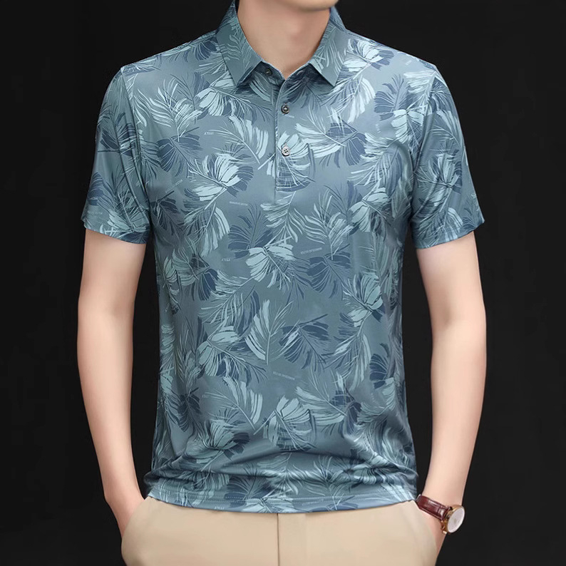 Vasaras jauns lielu lapu digitālās drukas īsroku polo krekls pusmūža tēta ikdienas brīva klēpja apkakles T-krekls