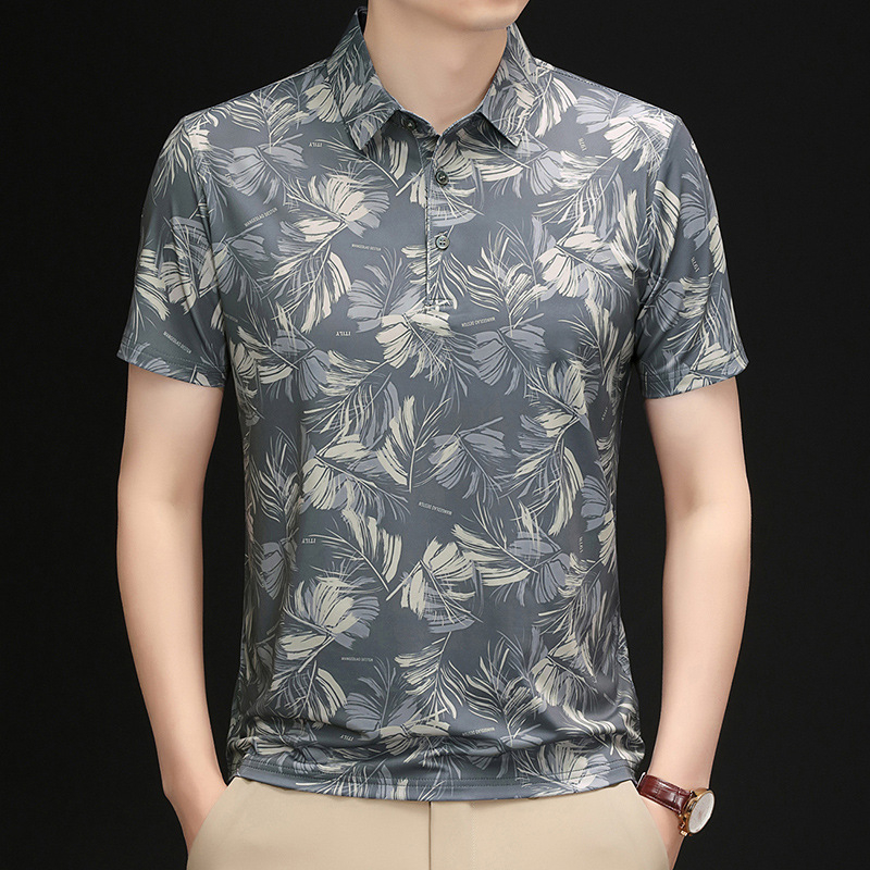 Vasaras jauns lielu lapu digitālās drukas īsroku polo krekls pusmūža tēta ikdienas brīva klēpja apkakles T-krekls