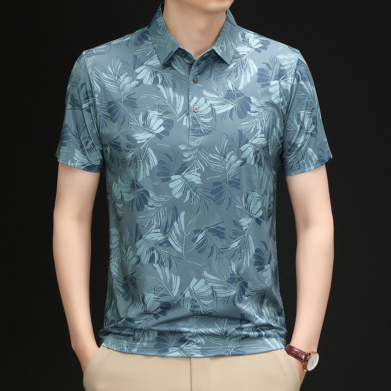 Vasaras jauns lielu lapu digitālās drukas īsroku polo krekls pusmūža tēta ikdienas brīva klēpja apkakles T-krekls