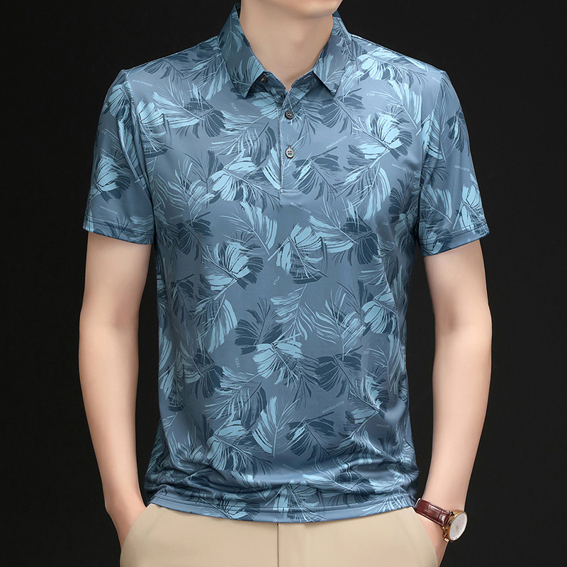 Vasaras jauns lielu lapu digitālās drukas īsroku polo krekls pusmūža tēta ikdienas brīva klēpja apkakles T-krekls