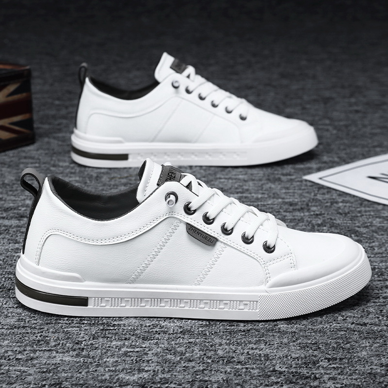 Pantofi sport pentru bărbați, pantofi sport din piele PU, respirabili, de înaltă clasă, cu slip-on, casual, din piele, albi