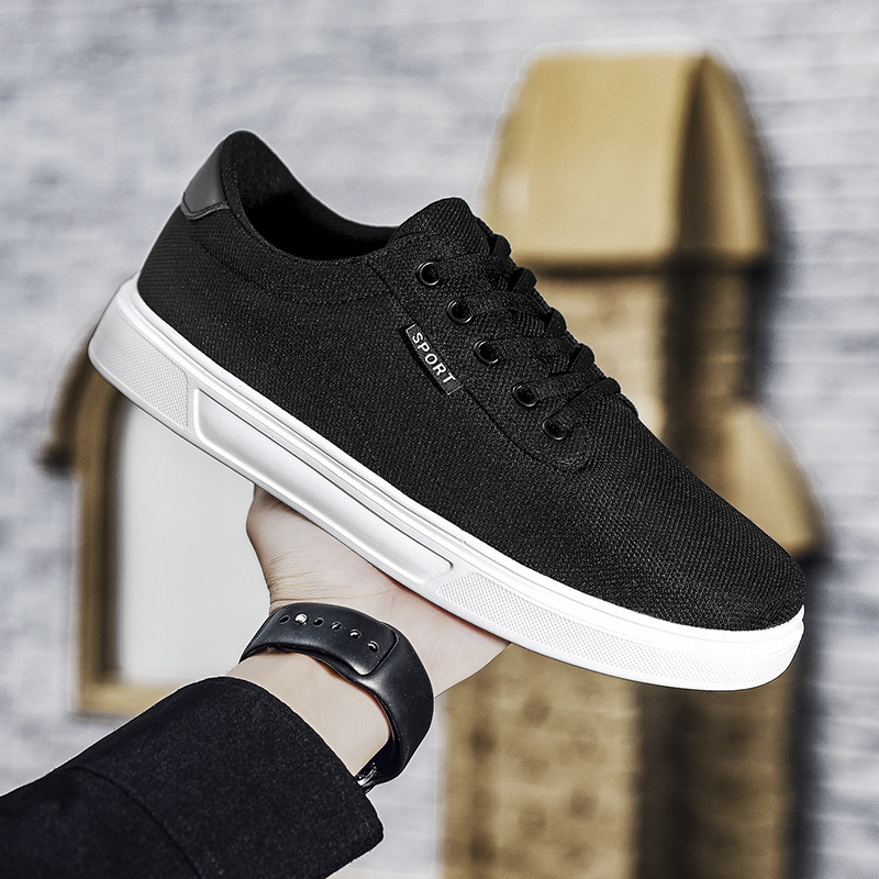 Pantofi de lucru pentru bărbați, pantofi de vară, respirabili, subțiri, complet negri, casual, din pânză, pantofi tineri, ușori, respirabili, la modă