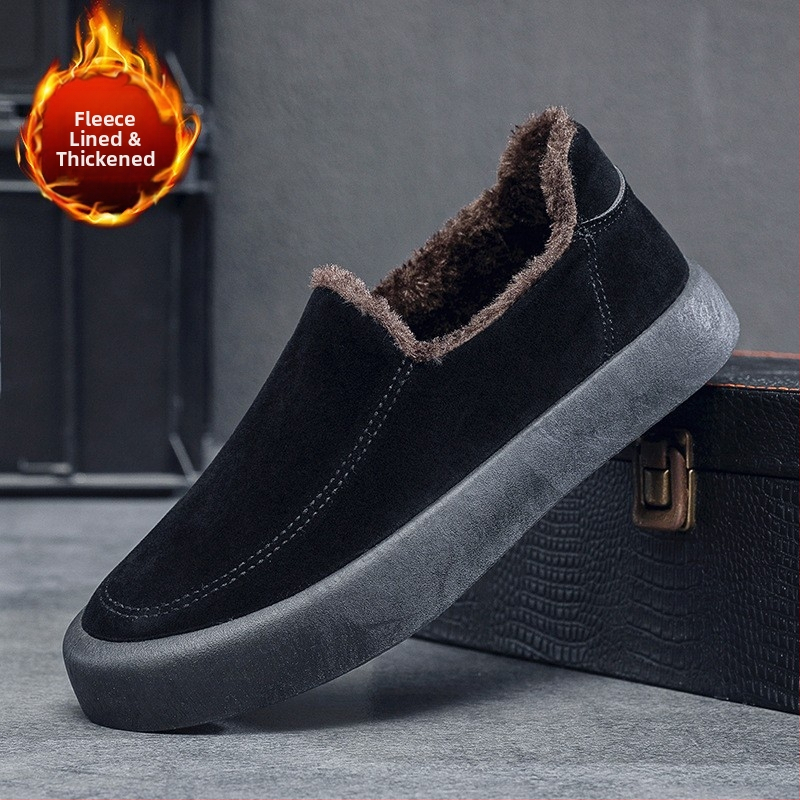 Pantofi sport pentru bărbați, mărime plus, cu căptușeală din fleece cald, culoare solidă, pantofi cu pantofi plat, stil britanic, casual la modă, Lefu