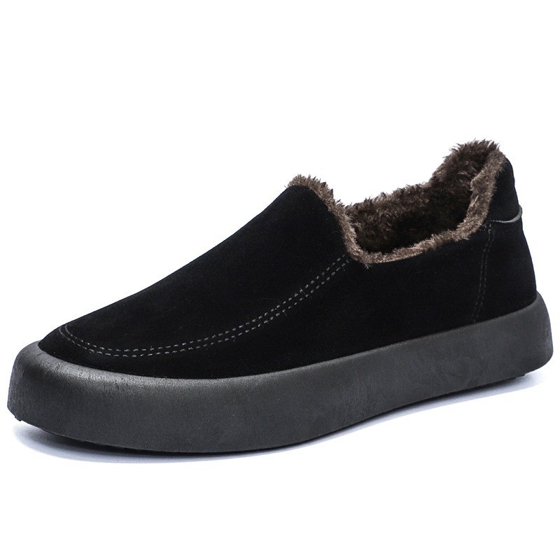 Pantofi sport pentru bărbați, mărime plus, cu căptușeală din fleece cald, culoare solidă, pantofi cu pantofi plat, stil britanic, casual la modă, Lefu