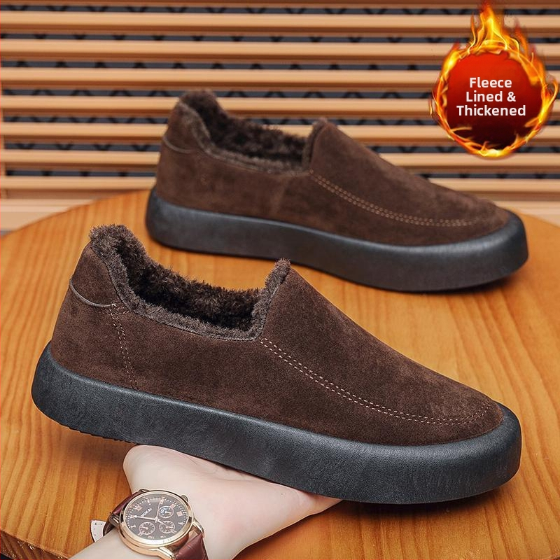 Pantofi sport pentru bărbați, mărime plus, cu căptușeală din fleece cald, culoare solidă, pantofi cu pantofi plat, stil britanic, casual la modă, Lefu