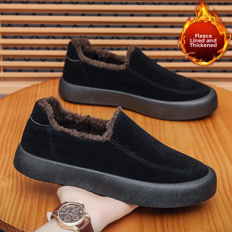 Pantofi sport pentru bărbați, mărime plus, cu căptușeală din fleece cald, culoare solidă, pantofi cu pantofi plat, stil britanic, casual la modă, Lefu