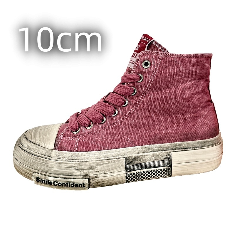 Rozā augstpapēžu audekla apavi vīriešu iekšējais augstuma palielināšanas apavi 10 cm nišas dizaina universālie čības retro veci netīri apavi