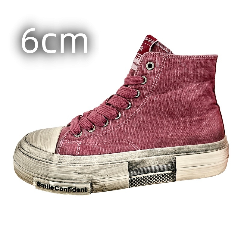 Rozā augstpapēžu audekla apavi vīriešu iekšējais augstuma palielināšanas apavi 10 cm nišas dizaina universālie čības retro veci netīri apavi