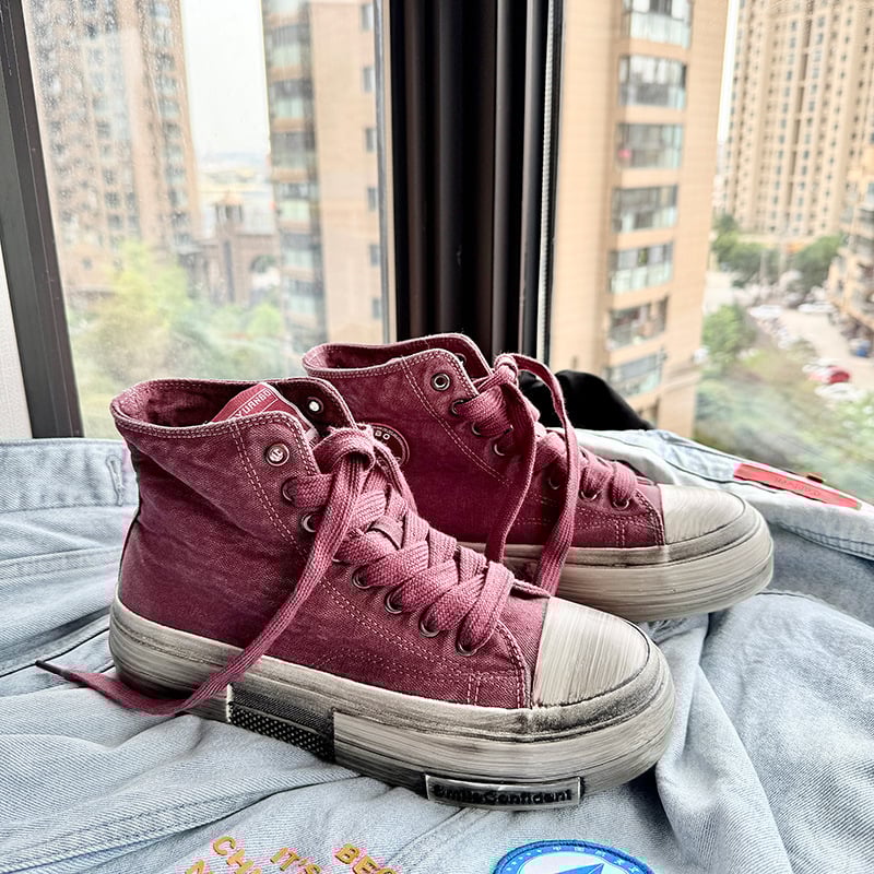 Rozā augstpapēžu audekla apavi vīriešu iekšējais augstuma palielināšanas apavi 10 cm nišas dizaina universālie čības retro veci netīri apavi