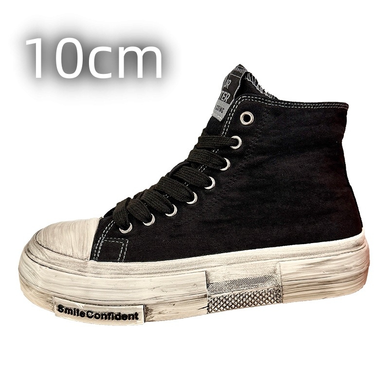 Rozā augstpapēžu audekla apavi vīriešu iekšējais augstuma palielināšanas apavi 10 cm nišas dizaina universālie čības retro veci netīri apavi