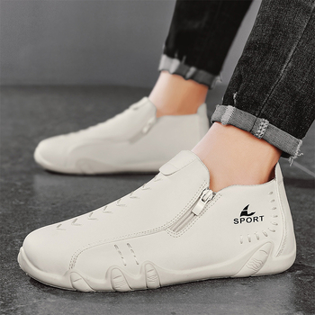 Διασυνοριακά παπούτσια 2025 Ανδρικά λευκά δερμάτινα παπούτσια Octopus με λεπτή σόλα και φερμουάρ στο πλάι, μοντέρνα ανδρικά παπούτσια