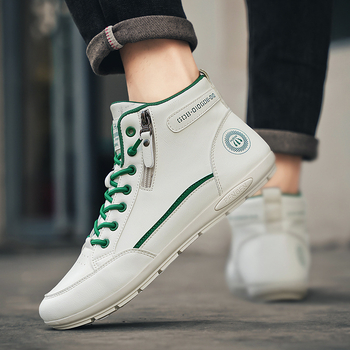 Kórejský štýl akademického štýlu Módne outdoorové ploché topánky Pánske vysoké legíny Ležérne topánky Jesenné kožené ležérne biele topánky