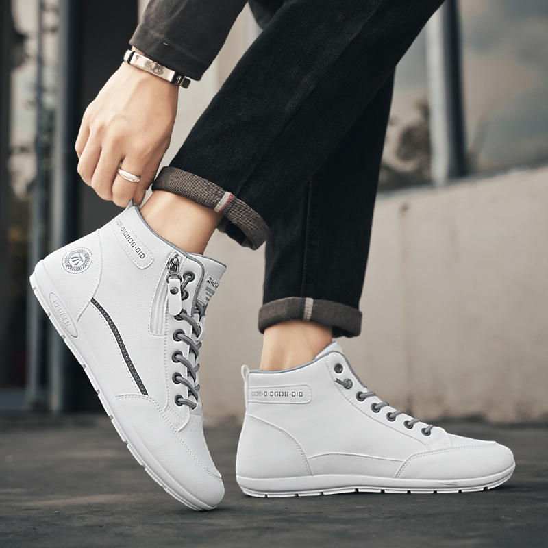 Kórejský štýl akademického štýlu Módne outdoorové ploché topánky Pánske vysoké legíny Ležérne topánky Jesenné kožené ležérne biele topánky