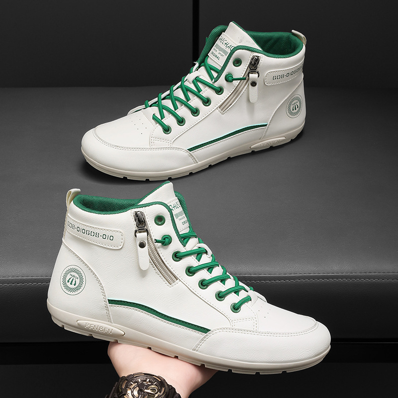 Kórejský štýl akademického štýlu Módne outdoorové ploché topánky Pánske vysoké legíny Ležérne topánky Jesenné kožené ležérne biele topánky