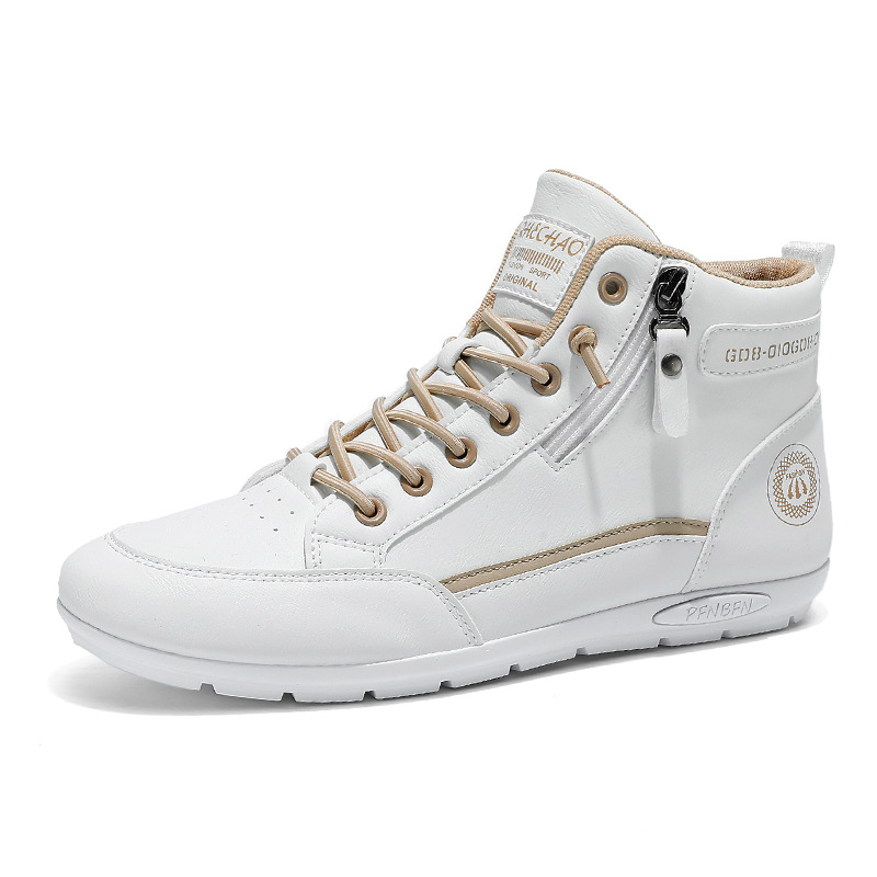 Kórejský štýl akademického štýlu Módne outdoorové ploché topánky Pánske vysoké legíny Ležérne topánky Jesenné kožené ležérne biele topánky