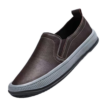 Νέα δερμάτινα παπούτσια για μπαμπάδες Άνοιξη 2025, με στρογγυλή μύτη, δερμάτινα παπούτσια με slip-on, μαλακή σόλα, αντιολισθητικά, ανθεκτικά στη φθορά, ανδρικά παπούτσια