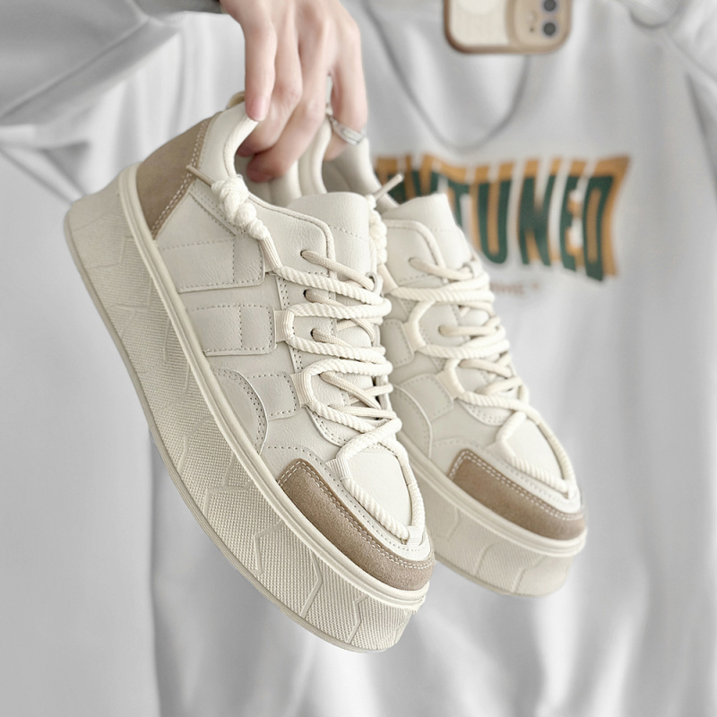 Pantofi albi pentru bărbați 2024 Vara stil japonez versatil respirabil cu talpă groasă ușoară de nișă pantofi casual pentru bărbați