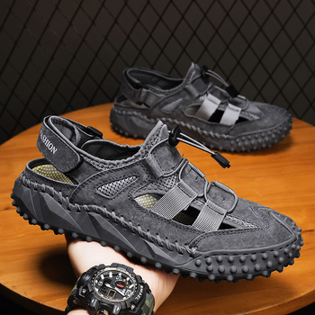 Ljetne muške sandale zatvorenog tipa za prekogranično ljeto 2024., prozračne i svestrane, velike cipele za plažu, cipele s šupljom mrežastom podlogom, ležerne i svestrane