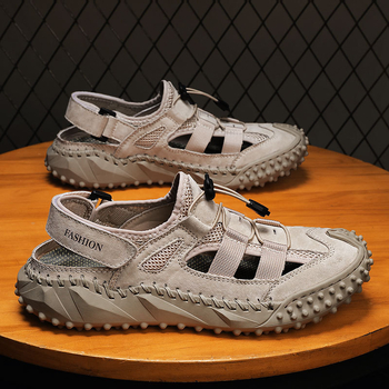 Ljetne muške sandale zatvorenog tipa za prekogranično ljeto 2024., prozračne i svestrane, velike cipele za plažu, cipele s šupljom mrežastom podlogom, ležerne i svestrane