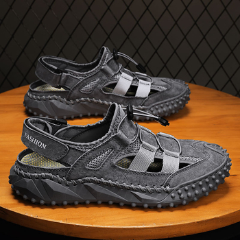 Ljetne muške sandale zatvorenog tipa za prekogranično ljeto 2024., prozračne i svestrane, velike cipele za plažu, cipele s šupljom mrežastom podlogom, ležerne i svestrane