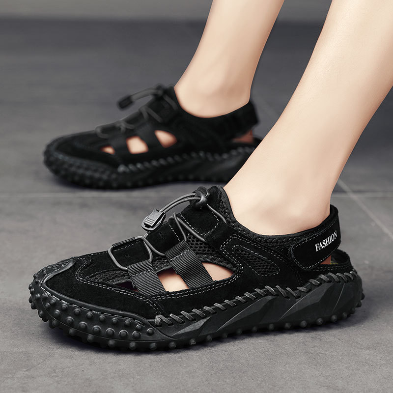 Ljetne muške sandale zatvorenog tipa za prekogranično ljeto 2024., prozračne i svestrane, velike cipele za plažu, cipele s šupljom mrežastom podlogom, ležerne i svestrane