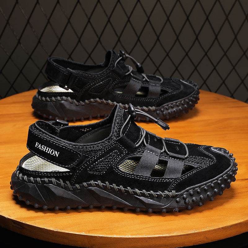 Ljetne muške sandale zatvorenog tipa za prekogranično ljeto 2024., prozračne i svestrane, velike cipele za plažu, cipele s šupljom mrežastom podlogom, ležerne i svestrane