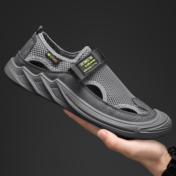 Pánske sandále, letné priedušné vrchné oblečenie, plážové topánky, mäkká podrážka, ležérne sieťované pánske topánky, protišmykové topánky s otvorom, pánske duté topánky