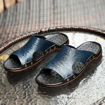 [piele de vacă adevărată] papuci de vară pentru bărbați din piele naturală, papuci cu un singur cuvânt, sandale pentru bărbați la modă, mărime plus, antiderapante, rezistente la uzură