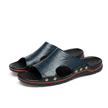 [piele de vacă adevărată] papuci de vară pentru bărbați din piele naturală, papuci cu un singur cuvânt, sandale pentru bărbați la modă, mărime plus, antiderapante, rezistente la uzură