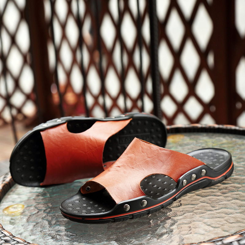 [piele de vacă adevărată] papuci de vară pentru bărbați din piele naturală, papuci cu un singur cuvânt, sandale pentru bărbați la modă, mărime plus, antiderapante, rezistente la uzură