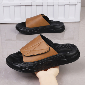 Pánske letné papuče s nastaviteľným suchým zipsom, jednofarebné, protišmykové, s mäkkým dnom, obľúbené v módnych plážových papučkách