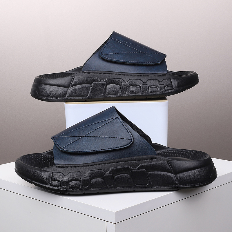 Pánske letné papuče s nastaviteľným suchým zipsom, jednofarebné, protišmykové, s mäkkým dnom, obľúbené v módnych plážových papučkách